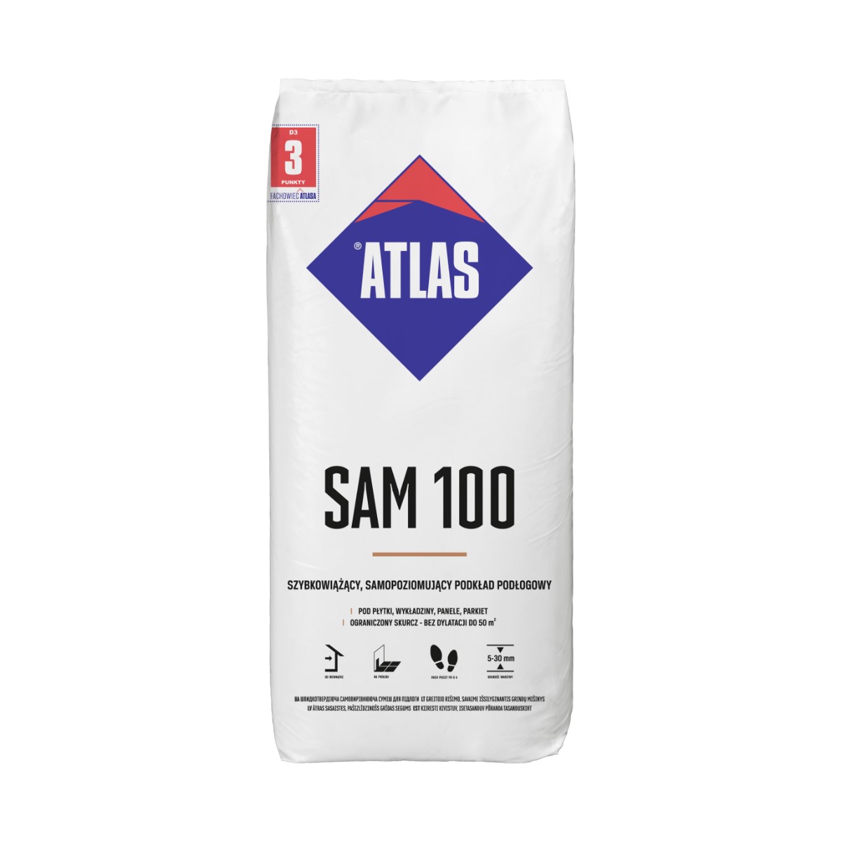 Atlas SAM 100 pašizlidzinošs zem grīdas maisījums (5-30mm), 25kg